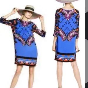 Etro multi color abstract print silk scoop neck knee length dress 42